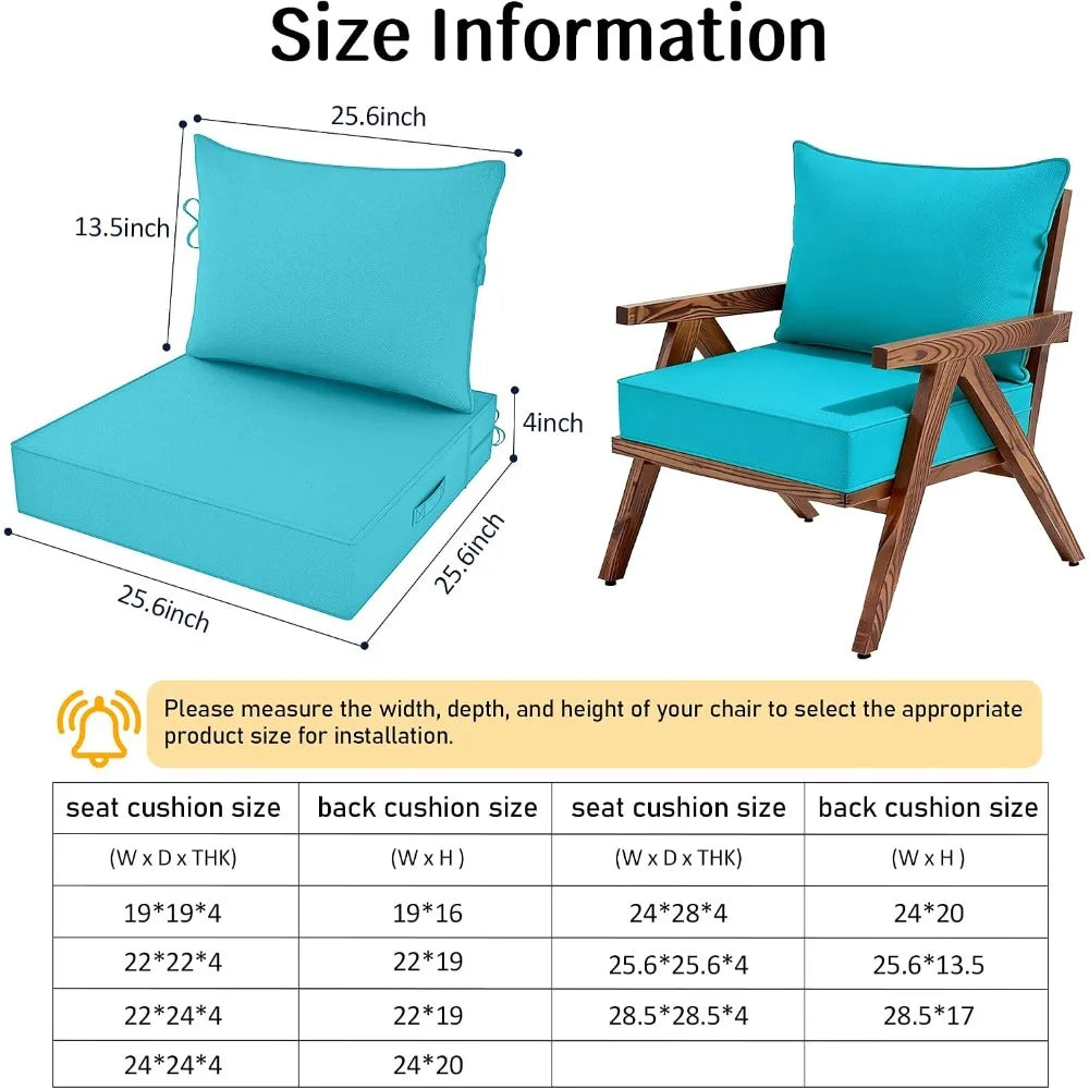 2 Set Outdoor Deep Seat Cushion 25.6x25.6 Lake Blue