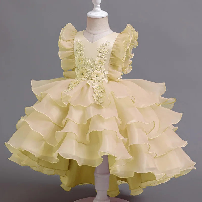Fashion Flower Girl Dresses for Weddings Lace Mesh Sleevelss Birthday Dress Summer Children Girls Party Dress 2-12 Years