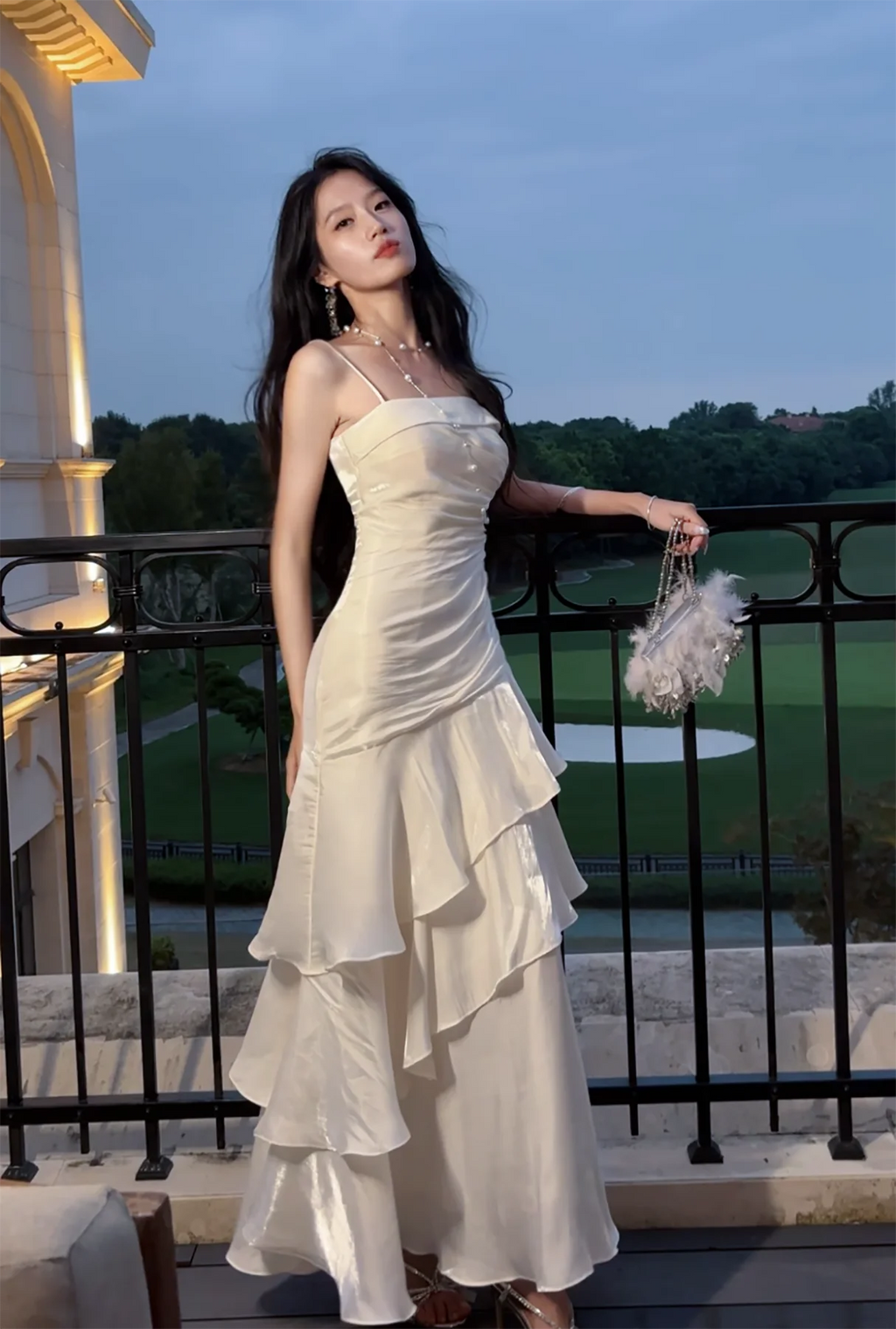 Women's Ruffles Elegant Romantic Spaghetti Straps Dresses Prom Gown Princess Graduation Party Sling DressFestival Formal Clothes
