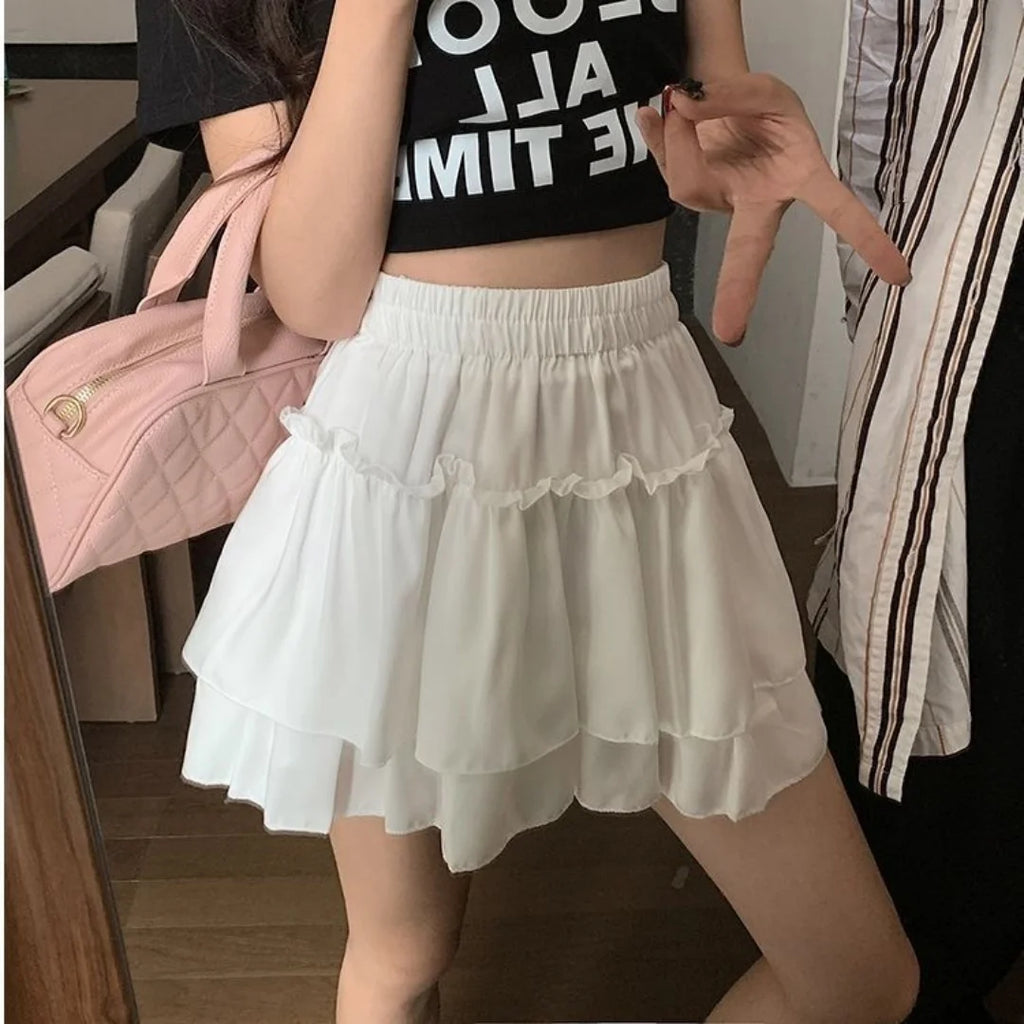 Japanese Y2k Cute Ruffled Plaid Skirt Punk Rock Subculture Cake Skirts Japanese Preppy Style Casual New Women Skirts Lolita Lace