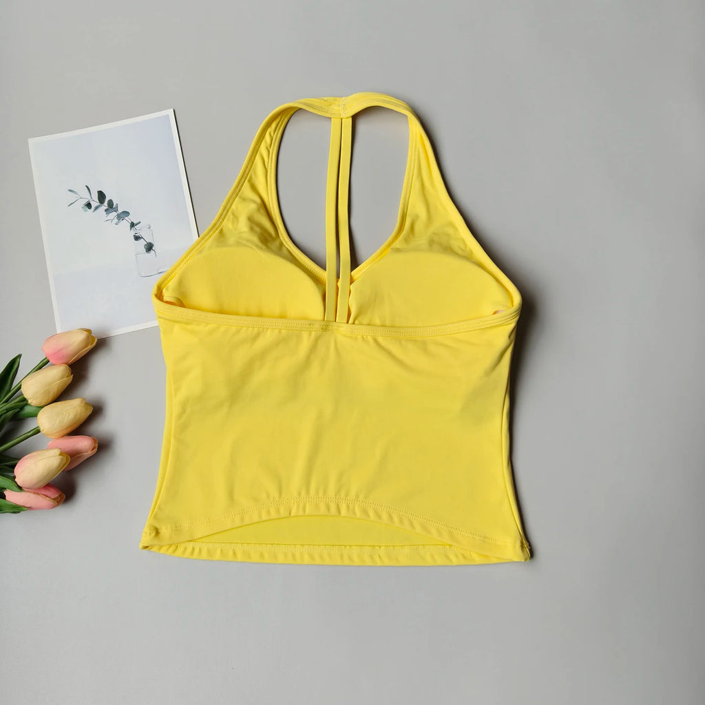 Sports Bra Women's V-neck Halter Neck Beautiful Back Push-up Yoga Vest Gym Top Outer Wear Running Shock-proof Fitness Bra Top