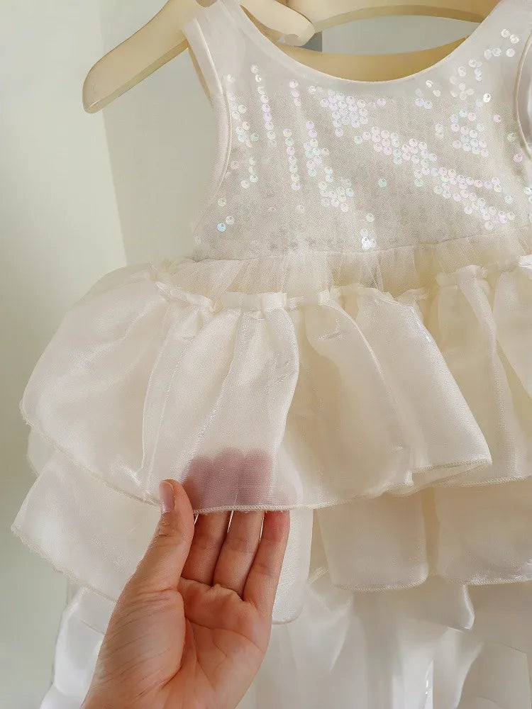 Girls Dress Temperament Princess Dress Sleeveless 2026 Summer New Girls Sequin Sweet Bow Puff Mesh Dress