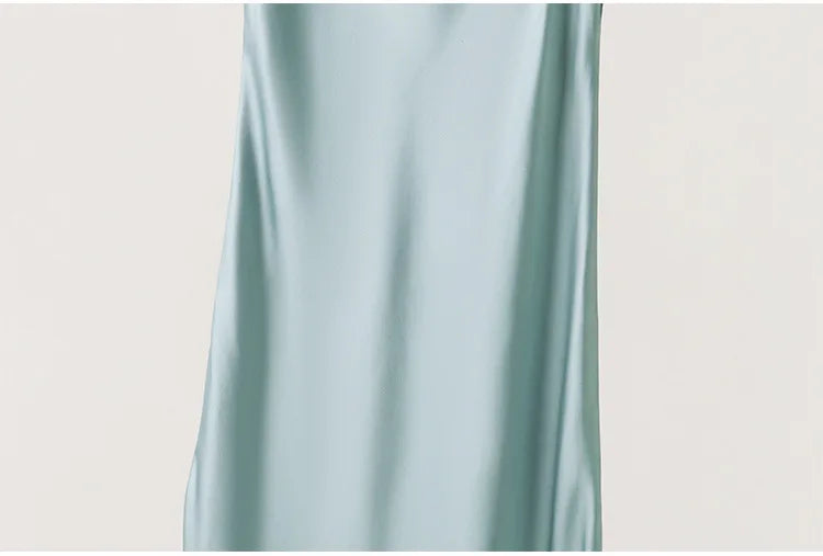 Women's Summer New Style French 100% Natural Mulberry Silk Plain Satin Swing Collar Temperament Camisole Slim Fit Party Dress