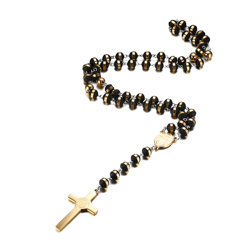 Long Chain Rosary Necklace For Men Women'S,Stainless Steel Bead Chain Cross Pendant Jewelry