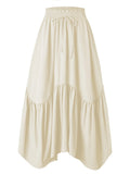 Summer Boho Maxi Skirt Women's Adjustable Drawstring High Waist Cascading Ruffles Artistic Flare European Vintage Style Sexy