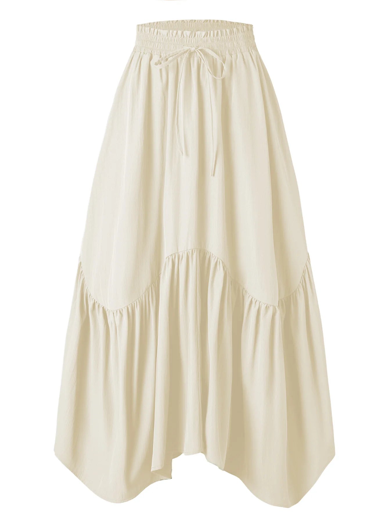 Summer Boho Maxi Skirt Women's Adjustable Drawstring High Waist Cascading Ruffles Artistic Flare European Vintage Style Sexy