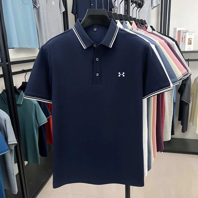 100% cotton men's short sleeved embroidered polo shirt sports brand striped top summer comfortable and breathable casual T-shirt