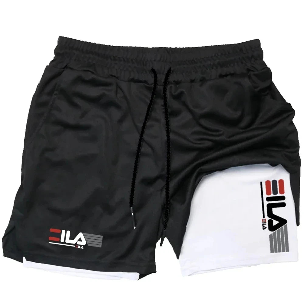 Men'S Two-In-One Sports Shorts Breathable Casual Quick-Drying Double-Layer Shorts Summer Running Sportswear Bottoms M-3Xl