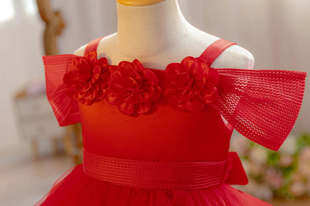 HETISO Children's Birthday Dress Off-the-shoulder Party Princess Wedding Holiday Ball Gown For 1-5 Years