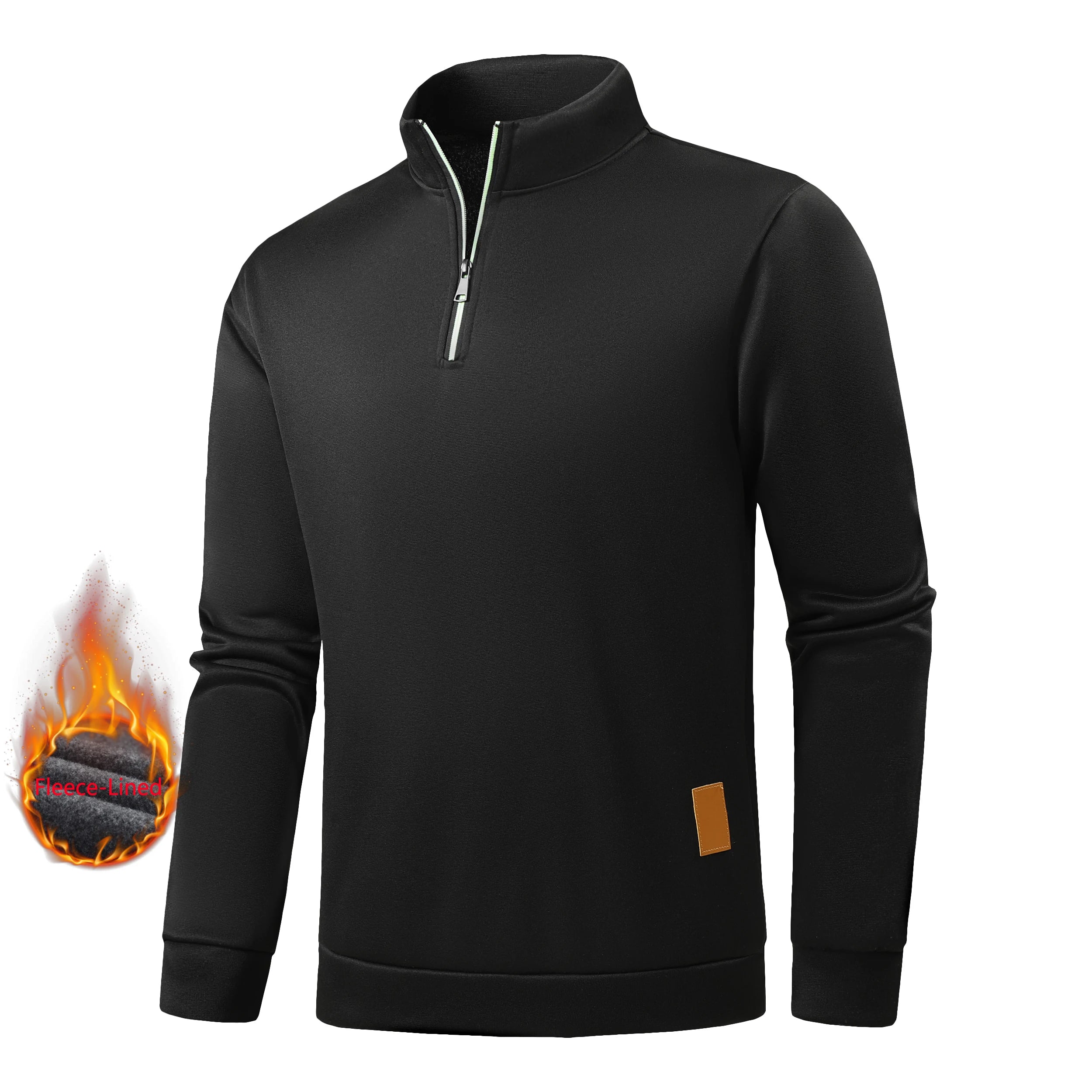 Mens Autumn Half Zip Sweatshirt With Warm Fleece Lining Long Sleeve Pullover Streetwear
