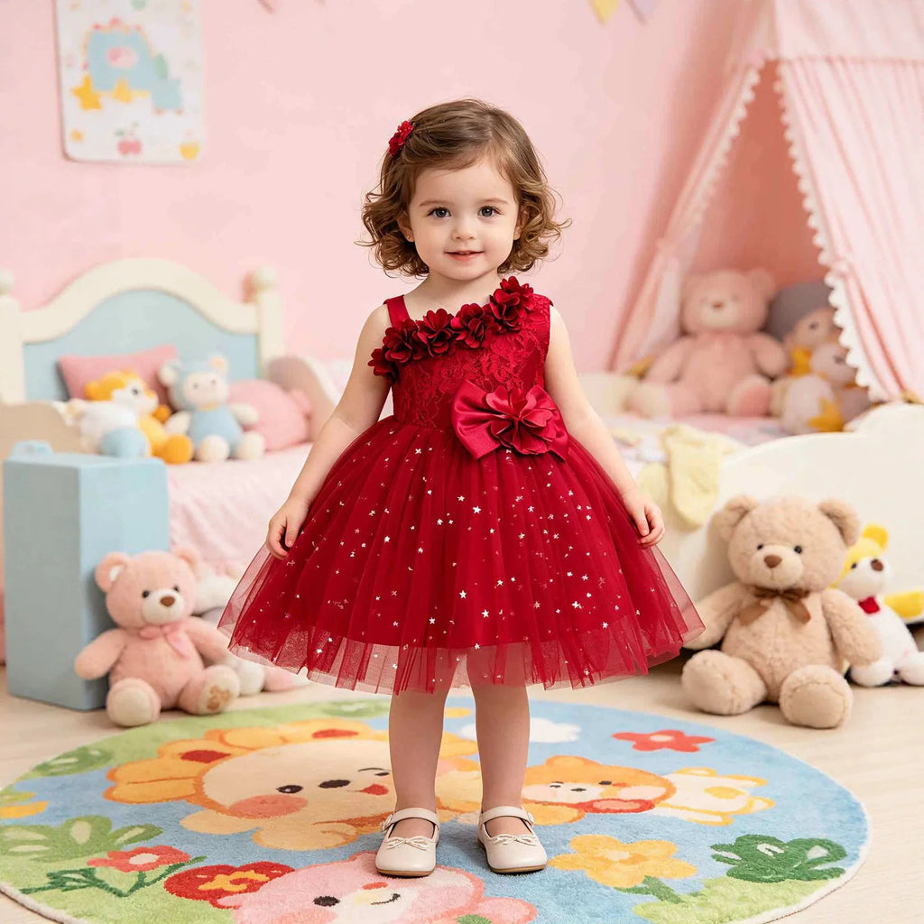 HETISO Baby Girls Dress Sling Elegant Kids Star Printed Birthday Party Ball Gown Children Costume Gown 6M-3 Years