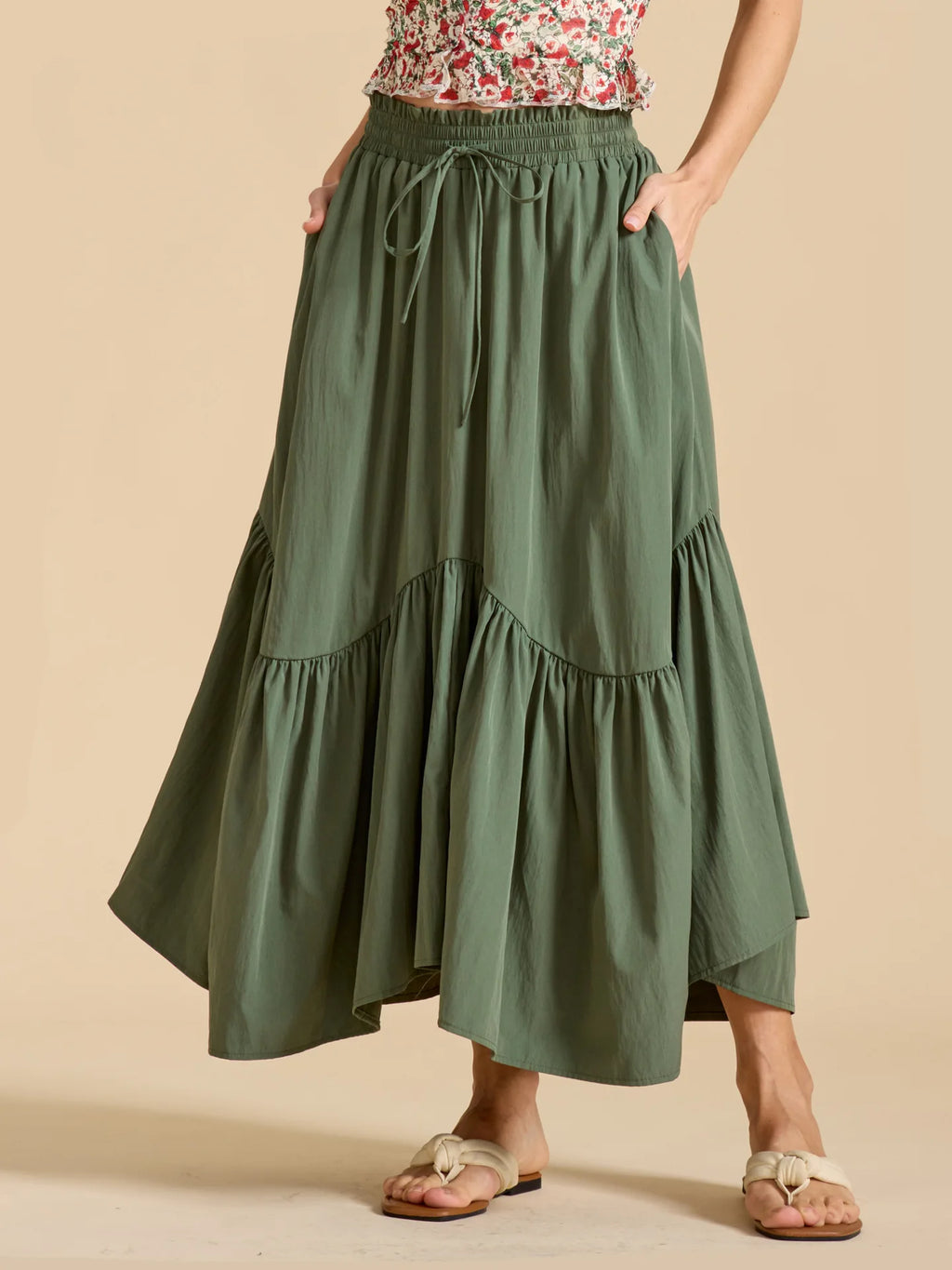 Summer Boho Maxi Skirt Women's Adjustable Drawstring High Waist Cascading Ruffles Artistic Flare European Vintage Style Sexy