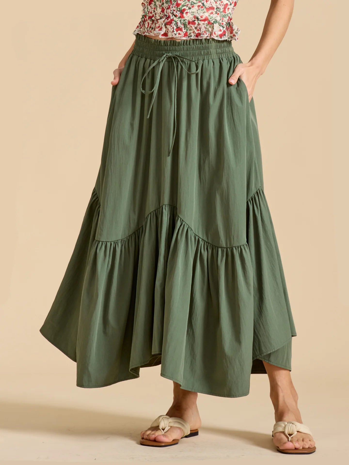 Summer Boho Maxi Skirt Women's Adjustable Drawstring High Waist Cascading Ruffles Artistic Flare European Vintage Style Sexy