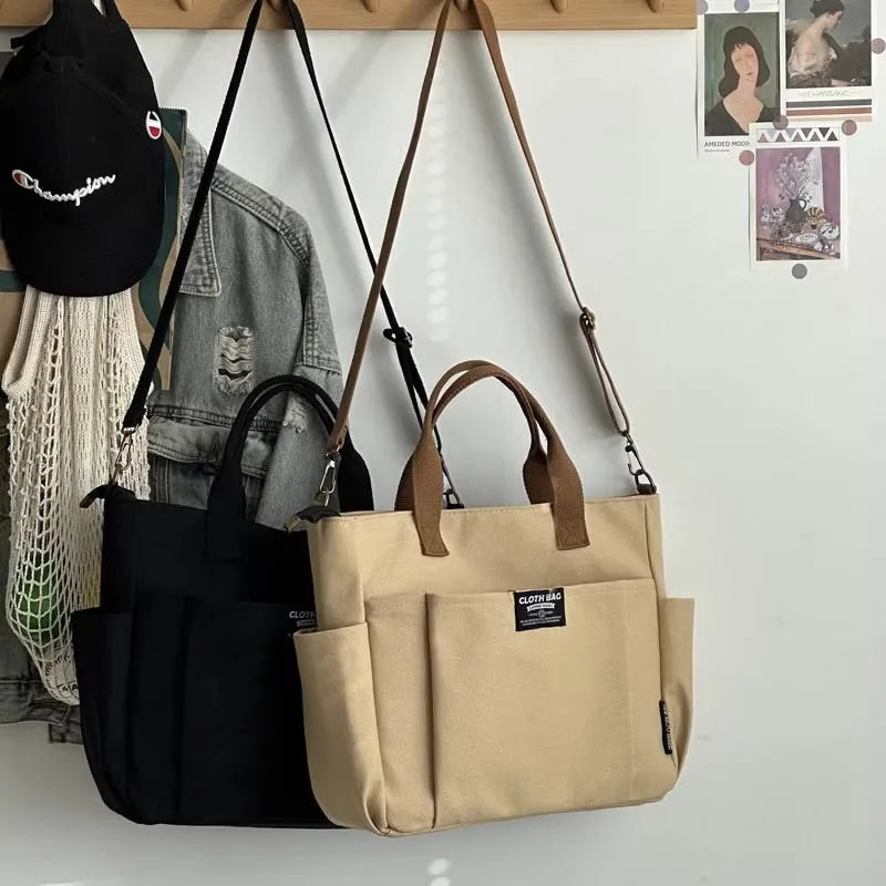 Canvas Ladies Bag Simple Student Large Capacity Horizontal Commuter Shoulder Slanting Portable Handbag