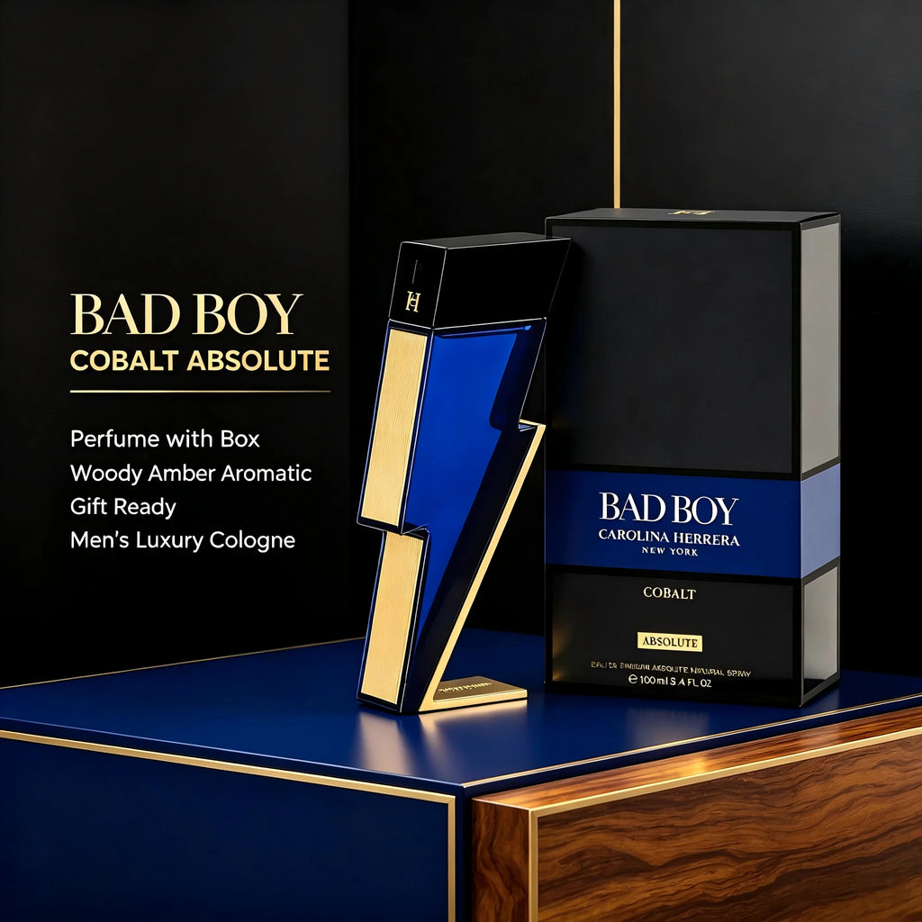 Carolina Herrera Bad Boy Cobalt Absolute EDP for Men, 2.7 fl oz/80ml, 1 Bottle, Woody Amber Aromatic Long Lasting Men's Cologne, Birthday Gift for Him, Fall, Halloween, Thanksgiving, Black Friday, Christmas, New Year Holiday
