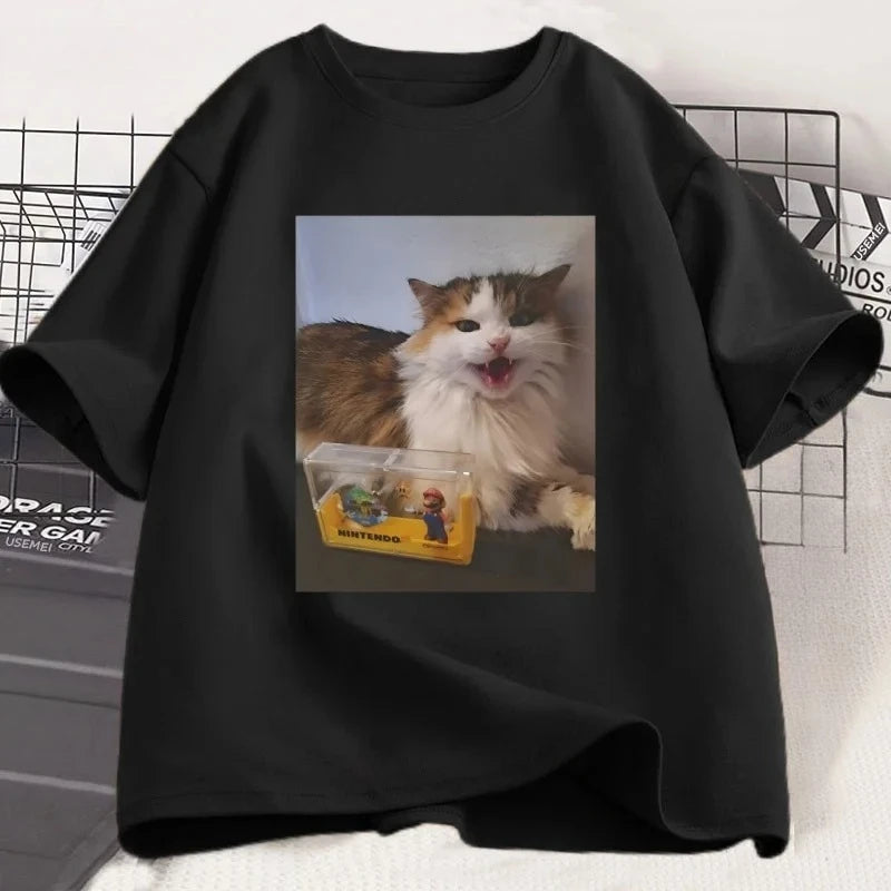 Cute Cat Lover T Shirt Men Women'S Tshirt Funny Graphic Tees Short Sleeve Round Neck T-Shirt Versatile Casual Balck White Goth Top