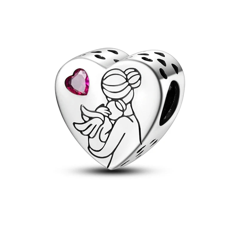 925 Sterling Silver Heart Charm Bead With Zircon Accent, GDTC Certified Fine Jewelry Gift For DIY Bracelet Makers
