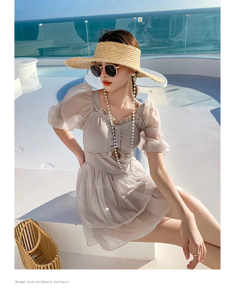 Parent-child Swimsuit Cute Puffed Sleeve Princess Dress One-piece Dress Style Parent-child Swimsuit