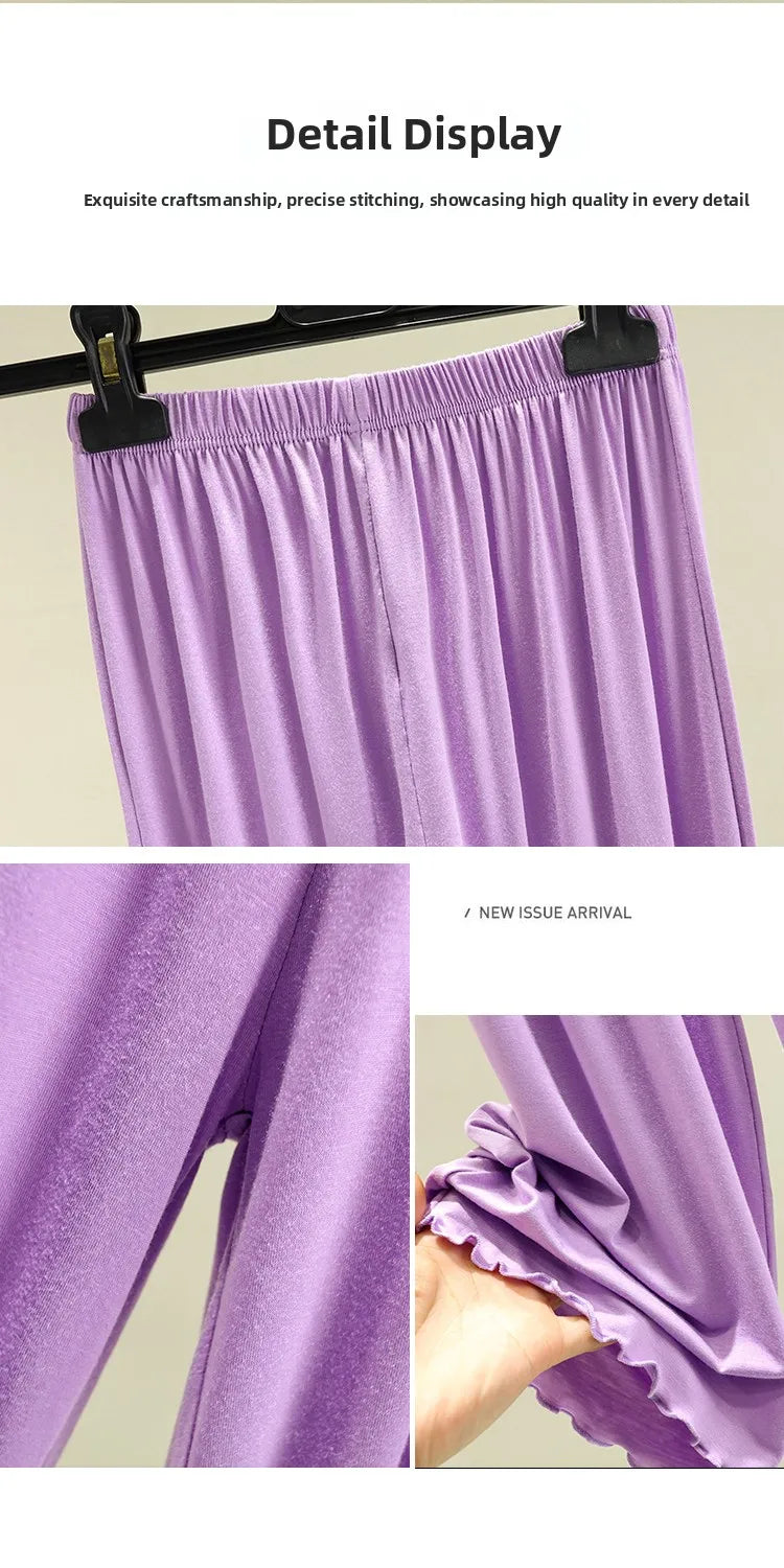 Modal Ice Silk Wide Leg Pants Women's Summer Thin Sleepwear Large Size Casual High Waist Straight Cut Shorts Lengthened Pants