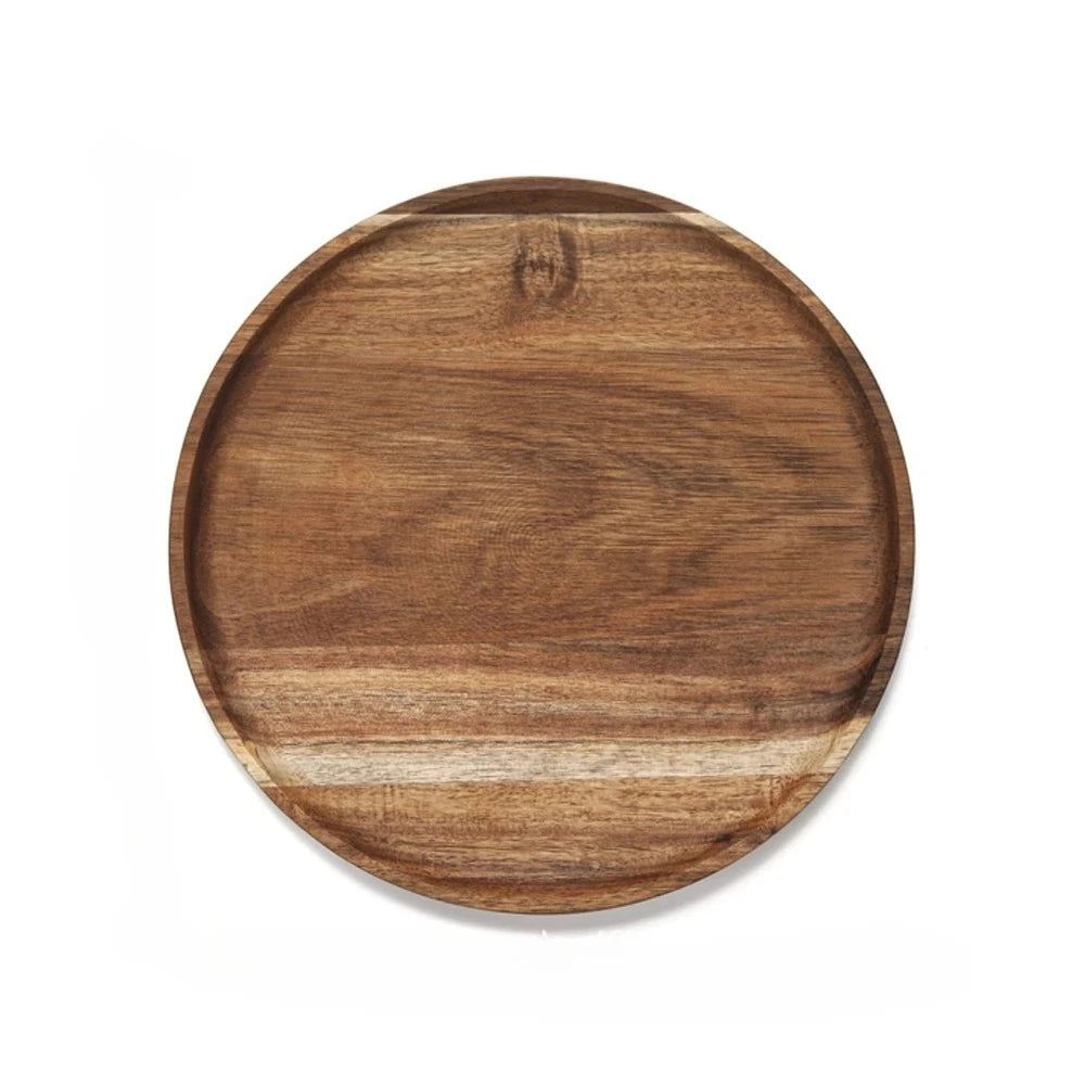 Acacia Wood Round Serving Tray - 20cm/25cm Stackable Dinner Plate