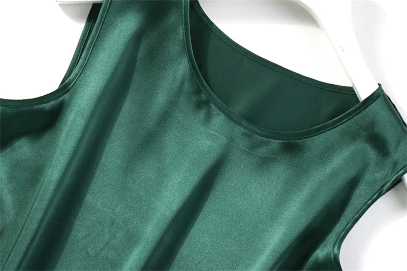 Elegant Fashion Satin Tank Tops Office Lady Blouse Shirts plus  Summer Slim Sleeveless Vest Women Simple O-neck Tops y2k clothes