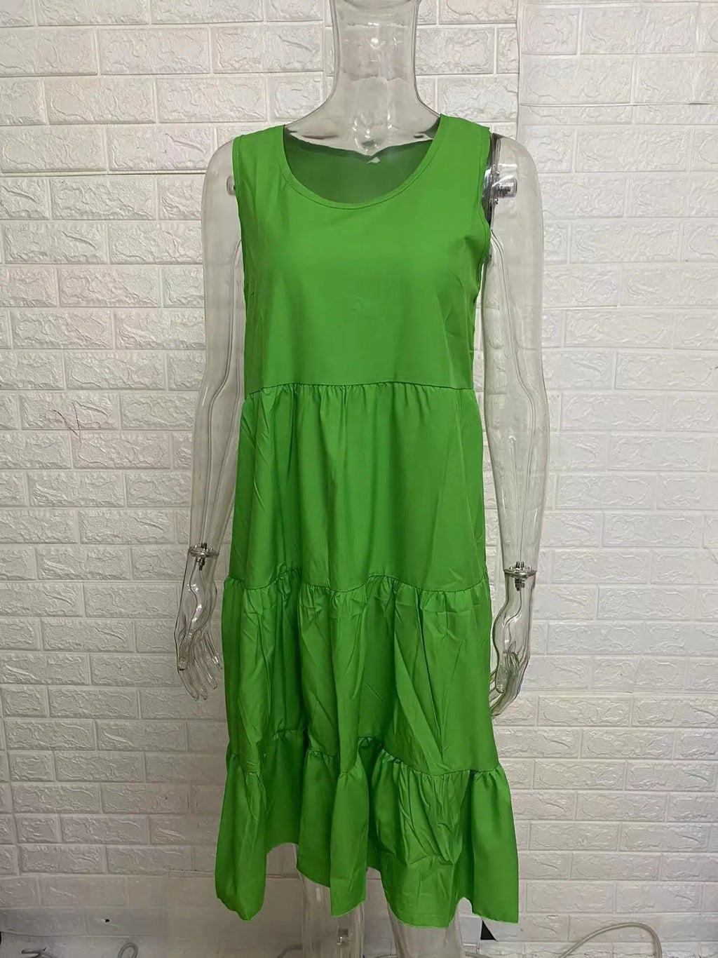 Women Summer Dress Bohemian Sleeveless Round Neck Splicing Big Swing Beach Woman Knee Length Dresses Vestidos JQMY8806