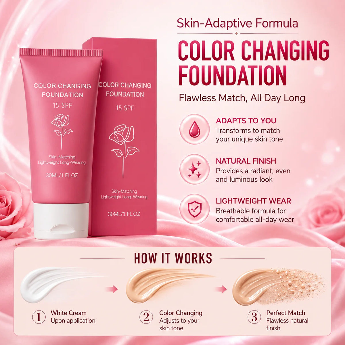 Korean Color Changing Foundation Liquid, 30g SPF 15 Makeup Base