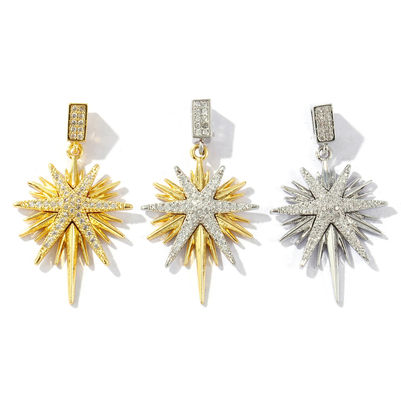 1Pc New Brass Charms Multicolor Galaxy Star Micro Pave Clear Cubic Zirconia Pendant Diy Necklace For Women'S Jewelry 3.6Cm X 2.1Cm