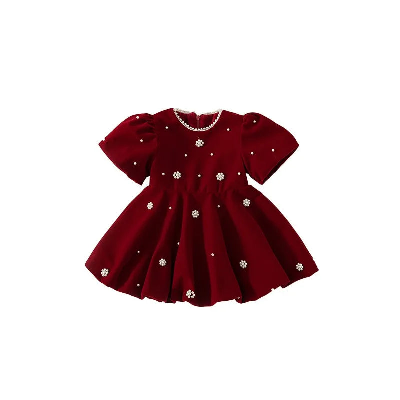 Girls Pearl Red Princess Dress