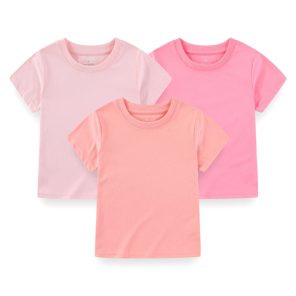 Kiddiezoom Kids' Solid Short Sleeve T-Shirts - 3-Pack Cotton Crew Neck