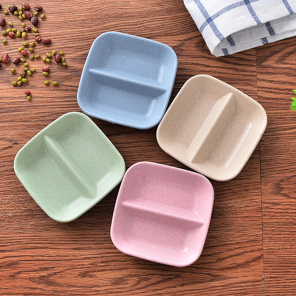 6PCS Wheat Straw Seasoning Dish Household Kitchen Creative Dipping Snack Dish Plastic Small Plate Tableware