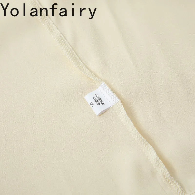 YOLANFAIRY 93% Real Mulberry Silk Pajamas for Woman 2026 Spring Summer High-end Sets Woman 2 Piece Short Sleeve Pijamas De Mujer