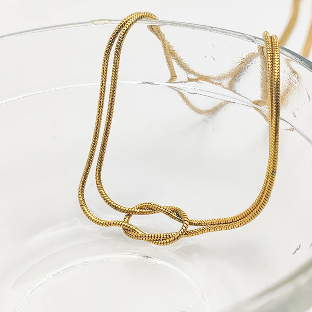 Emanco Elegant Minimalist Jewelry Lusterless 14K Gold Plated Knotted Snake Chain Necklace Women'S'S Stainless Steel Accessories