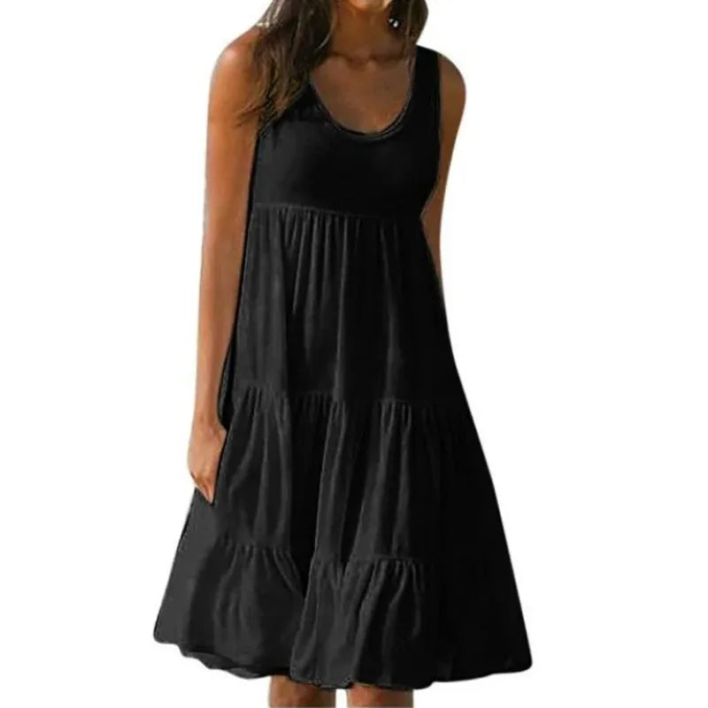 Summer Women Casual Solid Mini Dress 2026  Elegant Sleeveless Ruffles Loose Short Dress Beach Party Sundress Oversize Streetwear