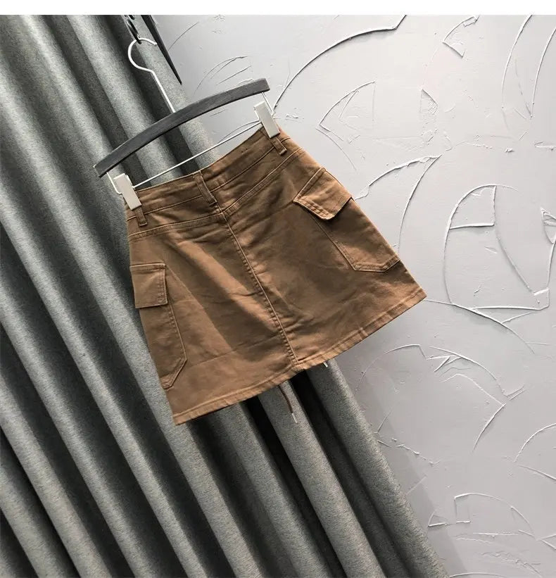 High Waist Slim Fit Denim Mini Skirt Women's Fashion Retro Style Short Skirts Summer Trendy Streetwear Polyester Fabric