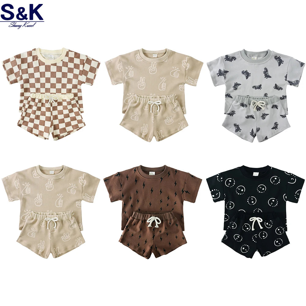 100% Cotton Kids Summer Clothing Sets Children Casual Suit Girls Boys Short Suits Baby Outfits For 1-8Years