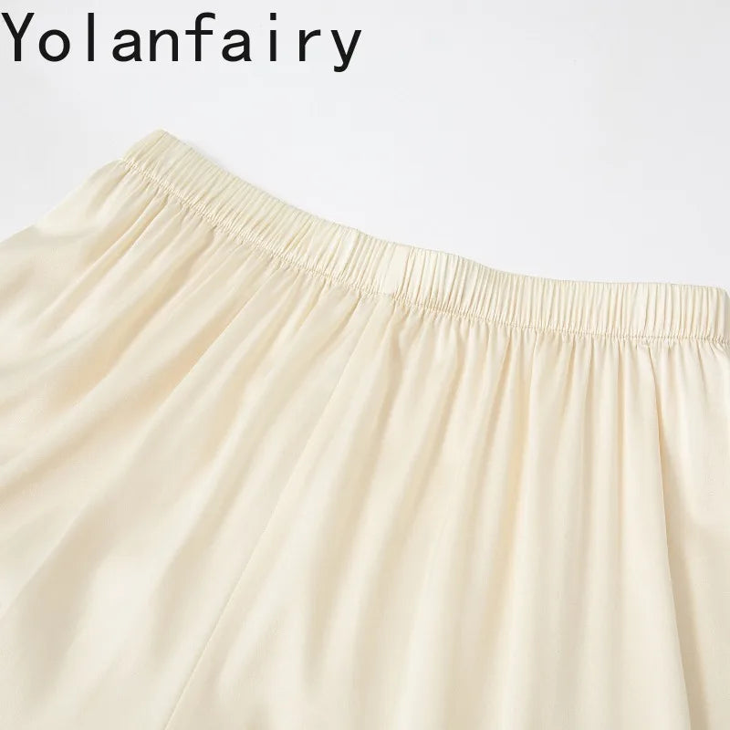 YOLANFAIRY 93% Real Mulberry Silk Pajamas for Woman 2026 Spring Summer High-end Sets Woman 2 Piece Short Sleeve Pijamas De Mujer