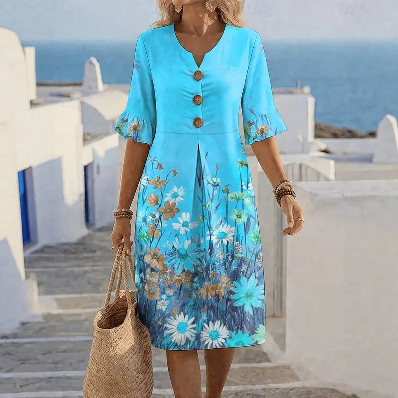 2026 New Summer Autumn Women's Solid Color Print Casual Comfortable Dress Soft Breathable Daily Wear Loose Fit Flowy Dresses for