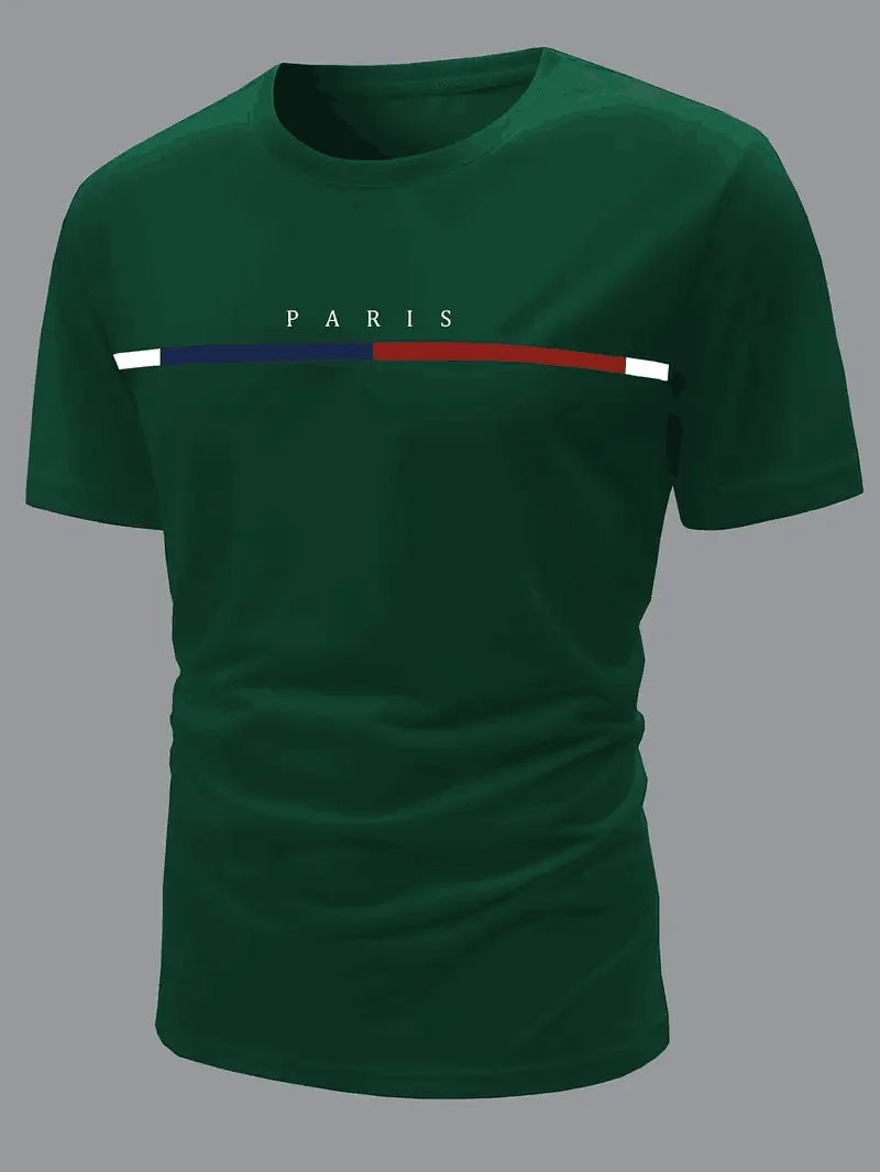Paris Theme Pattern Print  T-shirt,Pattern T-shirt Men's Summer Wear,Men's Clothing