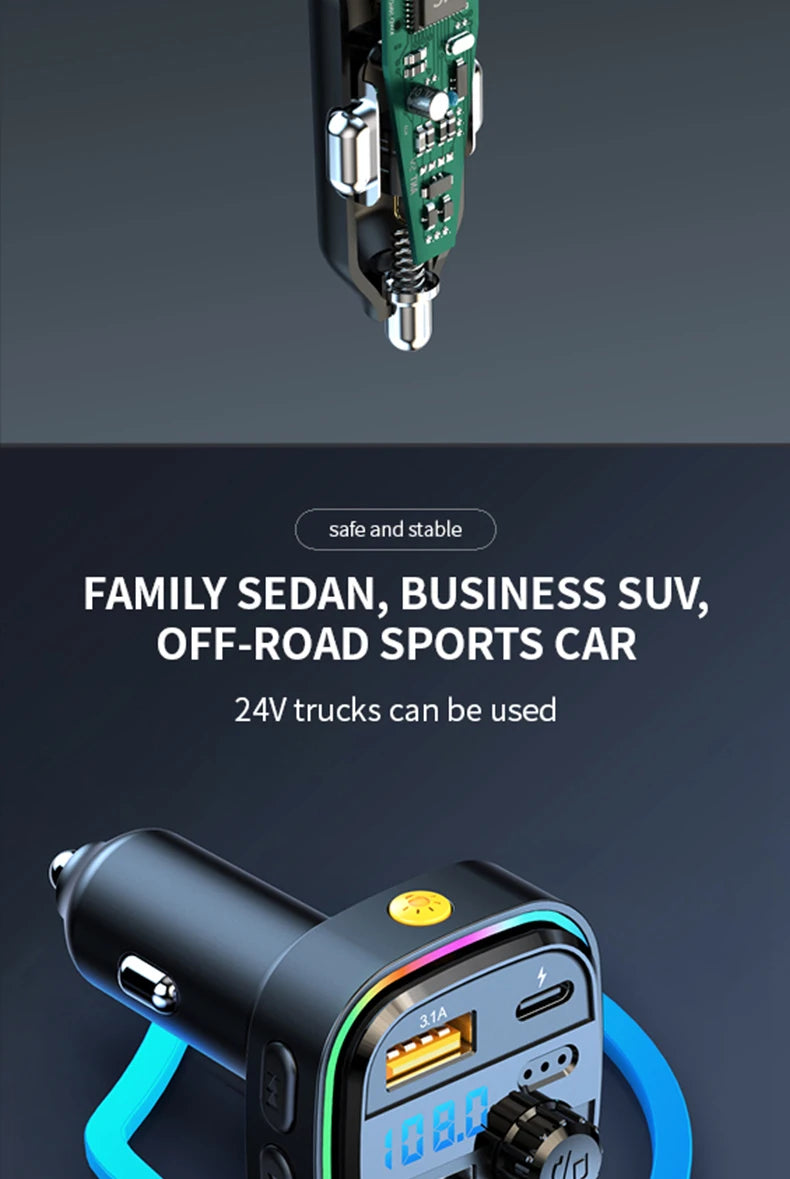 Newest C26 Bluetooth 5.0 FM Transmitter Handsfree Car Radio Modulator MP3 Player USB Super Quick Charge Adapter Car Accessories