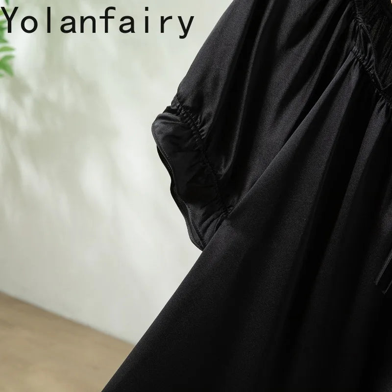 YOLANFAIRY 93% Real Mulberry Silk Pajamas for Woman 2026 Spring Summer High-end Sets Woman 2 Piece Short Sleeve Pijamas De Mujer