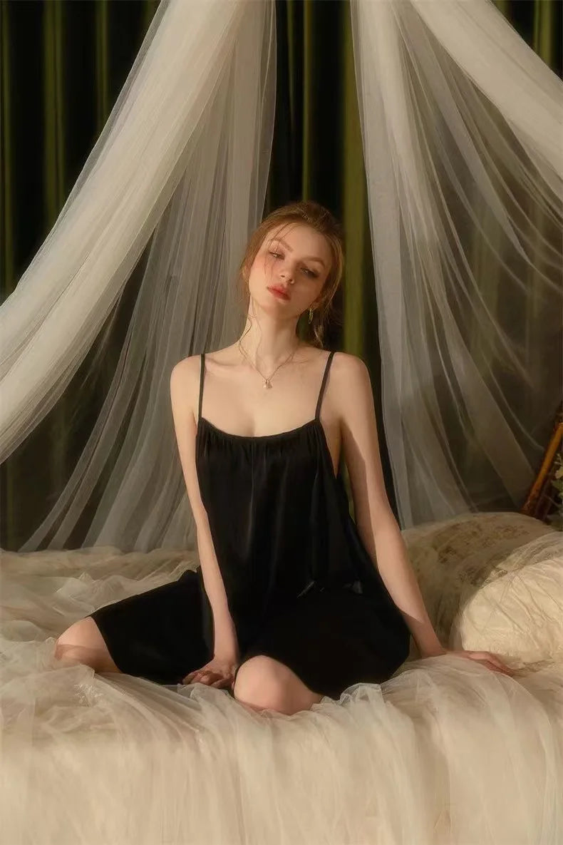 Sexy Backless Camisole Nightgown for Women, Hot Selling Thin, Solid Color, Medium to Long, Thin Shoulder Strap Nightgown