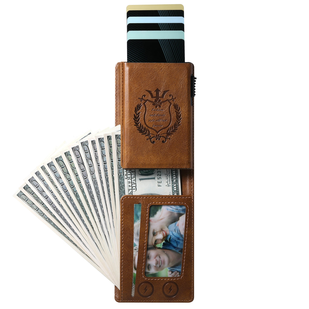 SUTENI Card Slot Wallet Flip Cover Faux Leather Card Box Pressing The Button Automatically Ejects The Card