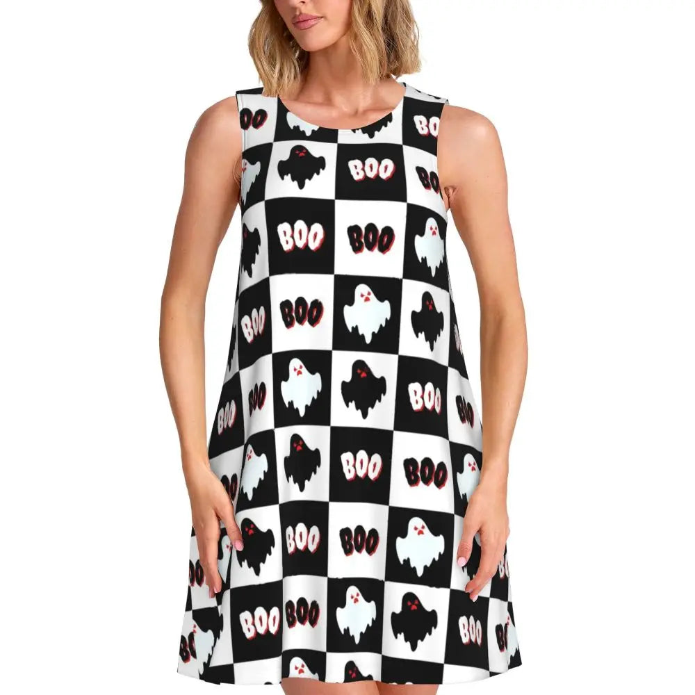Shiny Graffiti Casual Dress Colorful Print Sleeveless Boho Dresses Women O Neck Street Fashion Dress Day Print Vestidos Present