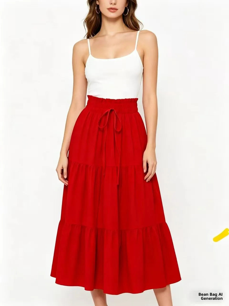 Elegant High Waist A-Line Midi Skirt with Drawstring Pure Color Women's Fashionable Versatile Half-length Skirt for Casual Tr...