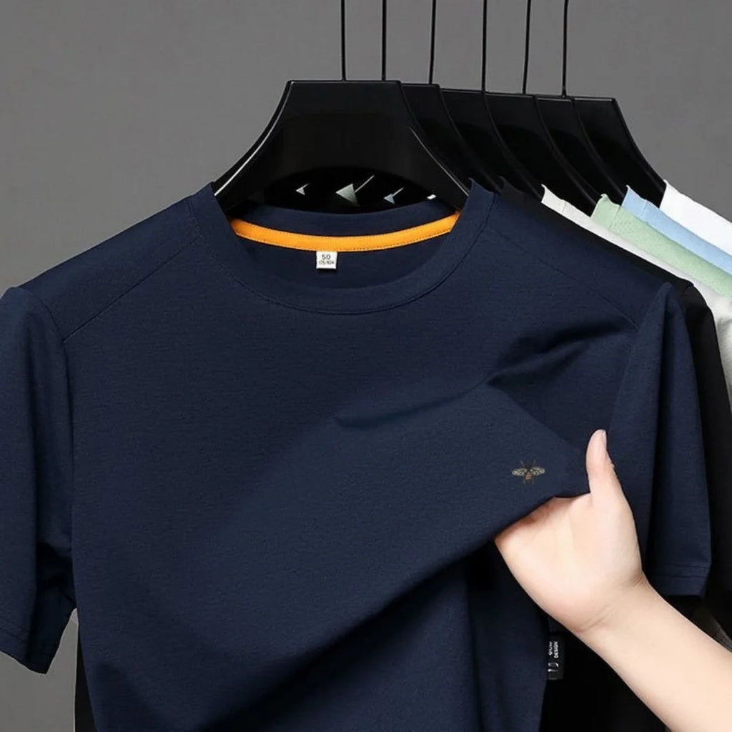 New Luxury Brand Men's T-shirt O-Neck Cartoon Bee Embroid Short-sleeve Breathable Seamless Half-sleeve Summer Fashion Menswear