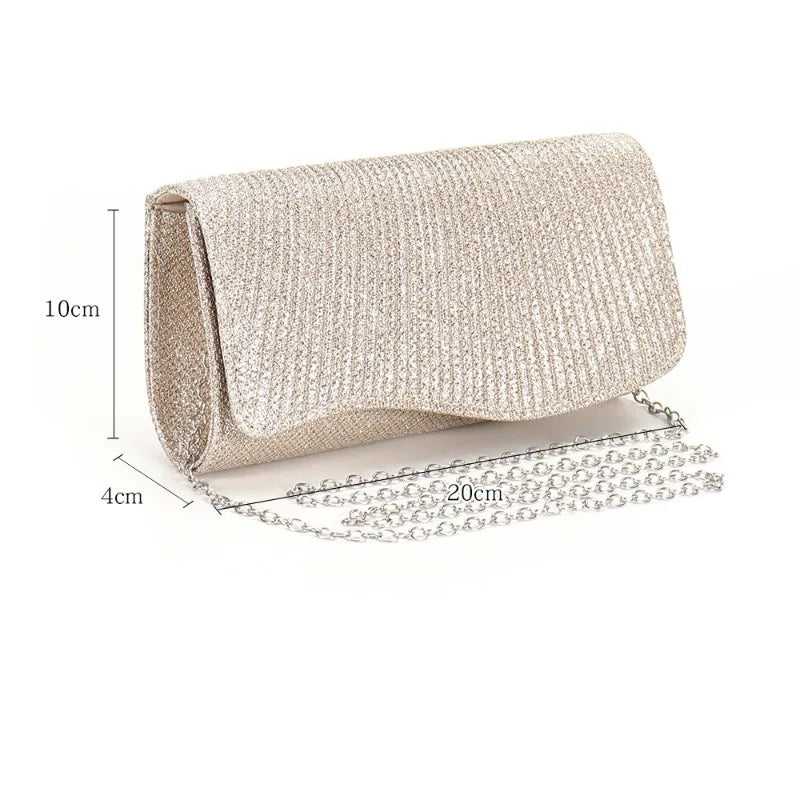 2026 New Women Fold Glitter Handbag Shiny Envelope Evening Bag Ladies Pleated Silver Clutch Chain Wedding Party Mini Long Purse