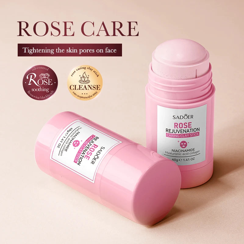 SADOER Green Tea Rose Mud Face Mask Stick Clay Facial Masks Moisturizing Remove Blackhead Anti-aging Facial Cleansing Mud Masks