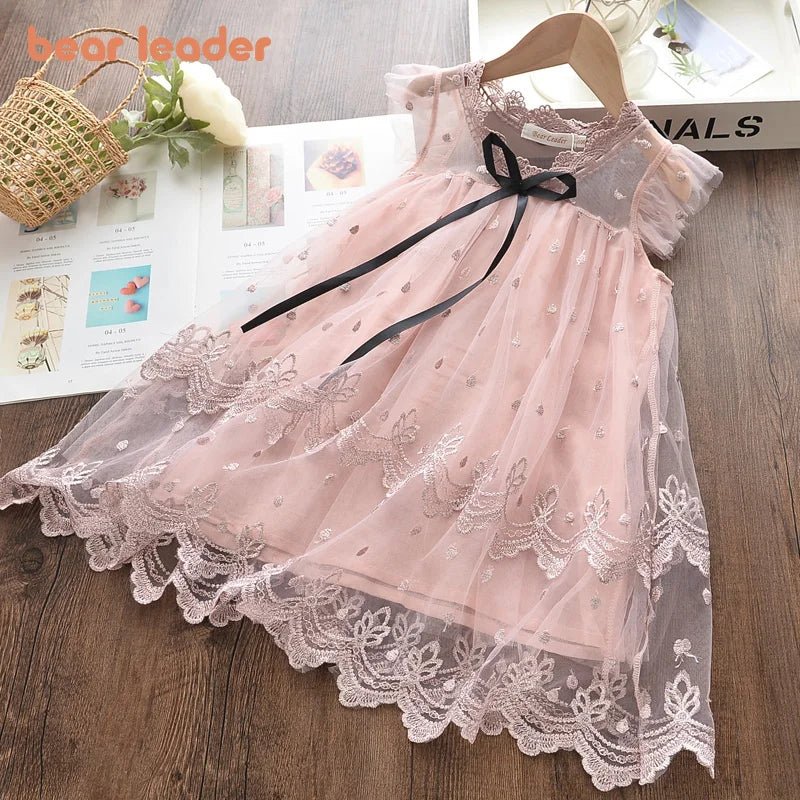 Girls Pink Princess Dress | Mesh Applique Summer Dress