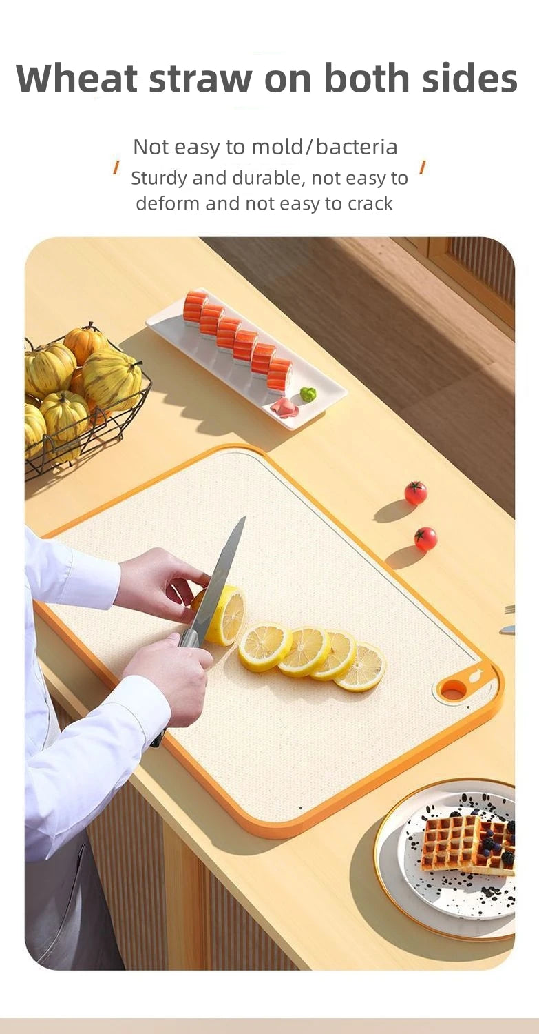Tabla de cortar antibacteriana de doble cara para el hogar, la cocina, antimoho, antideslizante, de plástico, de paja de trigo, tabla adhesiva multifuncional